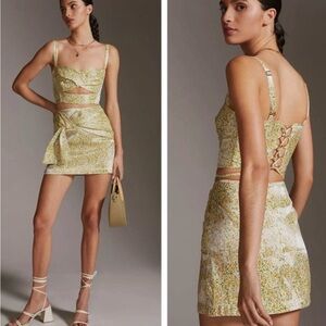 Anthropologie Yellow Skirt L Sabina Musayev Fitted Floral Mini Boho NWT $165